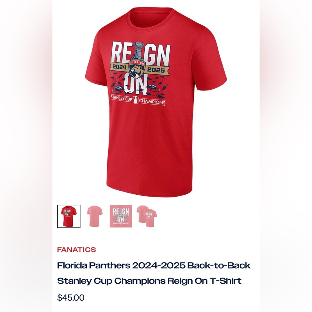 Fanatics Red Florida Panthers Stanley Cup Champions Tee